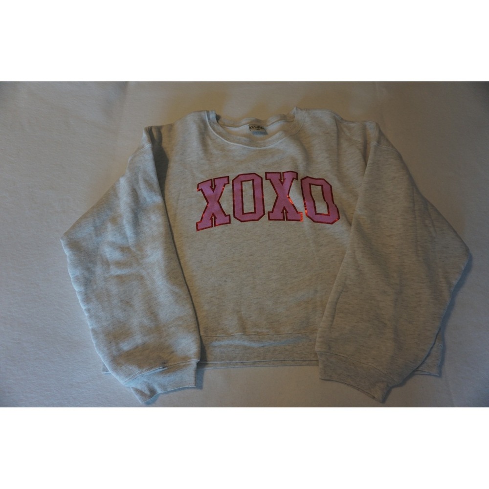 Oat Collective XOXO Graphic Sweatshirt Gray Pink Metallic Red Foil Crewneck L